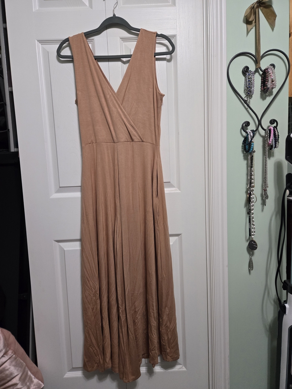 Zenana Outfitters Sleeveless V-Neck Maxi Jumpsuit in Camel